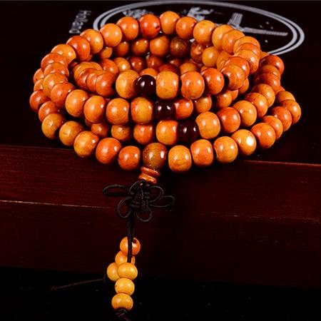 NATURAL SANDALWOOD MALA BUDDHA WOOD PRAYER BEADED KNOT BLACK BRACELETS MEN & WOMEN 108 BEADS