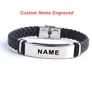 BEST FASHION CUSTOM LOGO NAME ENGRAVE LEATHER STAINLESS STEEL BRACELETS FOR WOMEN MEN GIFT